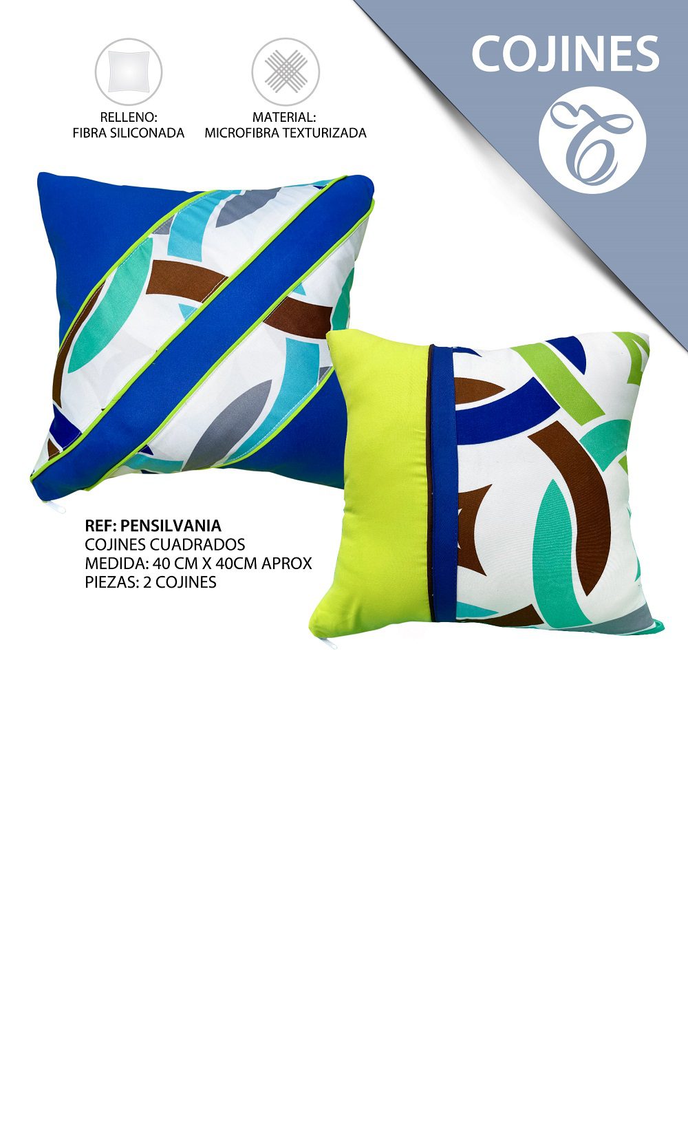 FUNDAS COJINES CUADRADOS PENSILVANIA Ktex Comodidad y Confort.